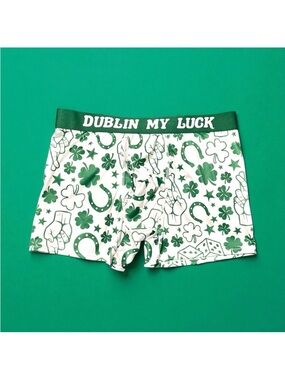 Size Large NWT “Dublin My Luck” Green & White Shamrock Boxer Briefs